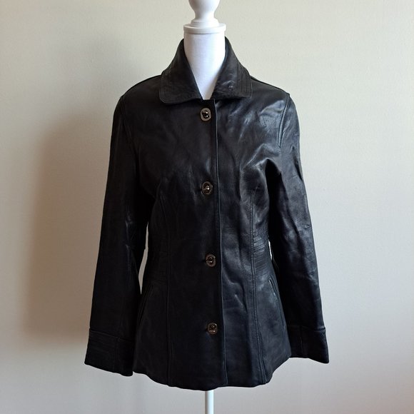 Jones New York Women's Black Leather Jacket Coat Size S - Picture 1 of 13